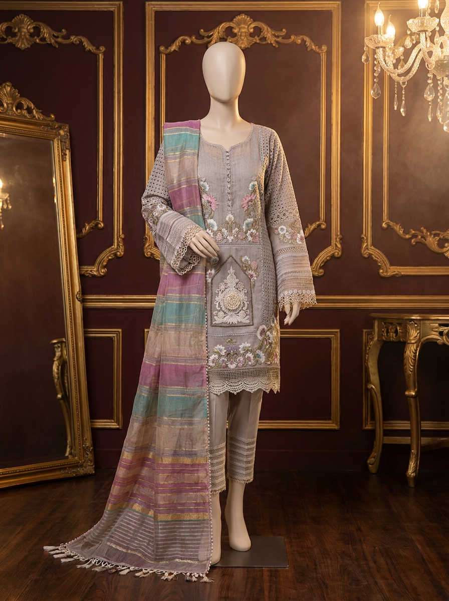 Tampak depan penuh — Shalwar kameez chikankari skin organza